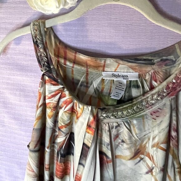 3 TOPS $25 NWOT STYLE & COMPANY PETITE MEDIUM MULTI PASTEL FLOWER DESIGN BLOUSE - Picture 8 of 13